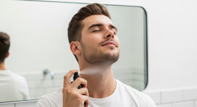 Man Applying Fragrance Daily Skincare Routine Self Care Ritual
