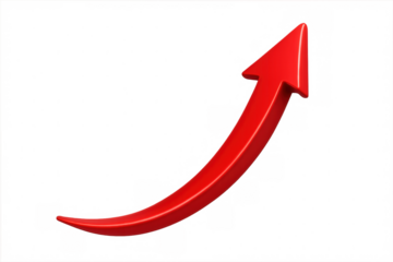 Red arrow moving up, symbolizing business growth, success, increasing sales, progress, trending data, financial gain