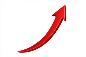 Red arrow moving up, symbolizing growth, progress, and increasing financial market trends on transparent background