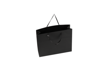 A blank, horizontal recycled kraft paper shopping bag with matching rope handles folded at the top. The side and bottom of the bag are slightly visible. Ideal for use as a mockup background to display