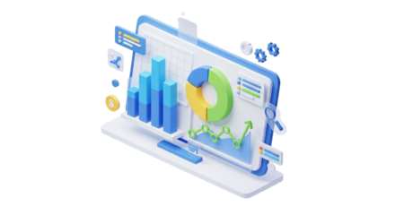 3D Icon Business Data Visualization Dashboard for Performance Metrics3D