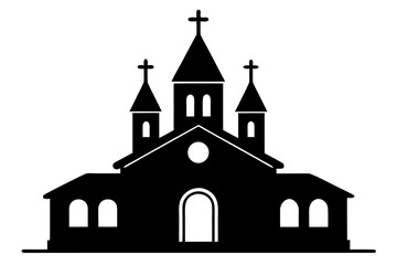 Christian church house silhouette vector, Church building black icon, Landmark location symbol for map