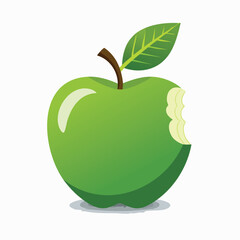 Green Apple with Bite Mark and Leaf Illustration