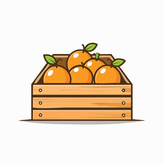 Fresh Oranges with Green Leaves in Wooden Crate