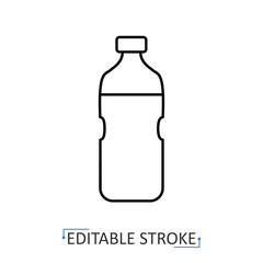 A plastic water bottle icon in a minimalist line style with editable stroke. Drink container, liquid beverage package, hydration symbol, fresh refreshment, recyclable fitness equipment.