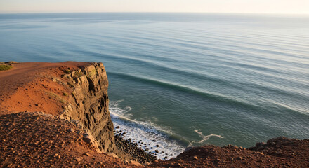 Dramatic Cliff Overlooking Ocean Waves.