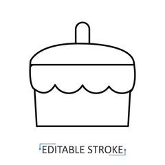 A cupcake icon in minimalist style with editable stroke. Dessert symbol, sweet food, bakery element, pastry object, holiday treat, birthday celebration, muffin, snack, outline pictogram