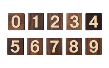 Elegant wooden blocks display numbers zero through nine, perfect for educational or design projects