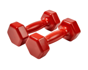 Vibrant red dumbbells ready for intense strength training sessions and achieving fitness goals at home or gym