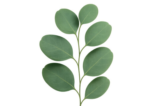 Eucalyptus branch with green leaves, round shape, fresh plant, isolated botanical element with transparent background