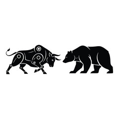 Fototapeta premium Bull and Bear Market Symbols Facing Each Other.