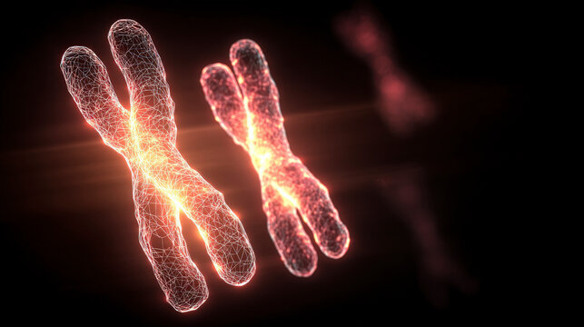 Two glowing DNA strands are shown in a black background