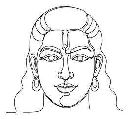 Lord Rama Portrait in One Continuous Line Art. Hindu God Deity Face. Vector Spiritual Illustration.