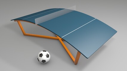 Teqball Table and a Soccer Ball in 3D render