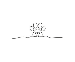 Paw Print with Heart: A minimalist illustration of a paw print intertwined with a heart, symbolizing the bond between humans and their animal companions. 