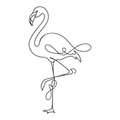 Elegant Flamingo Bird in One Continuous Line Art. Minimalist Tropical Animal Drawing. Vector Logo Concept.