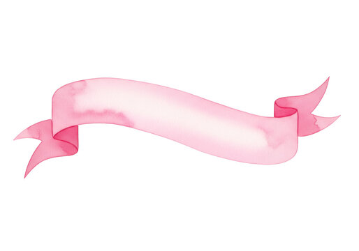 Delicate pink watercolor ribbon banner with soft edges and graceful curves for decorative design elements