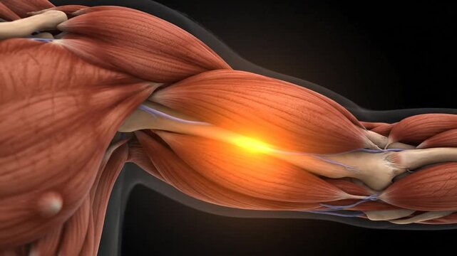 Animated Medical Illustration: Arm Muscle Anatomy with Pain Highlight