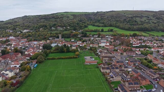 Aerial video above Axbridge, Somerset, England