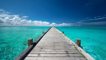 Fototapeta premium Wooden Jetty That Juts Out Into Paradise Tuquoise Waters Generative Ai