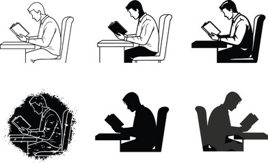 Reading, studying, learning, education, knowledge, book, student, desk, focus, concentration, research, literature, study, academic, school, university, library, 