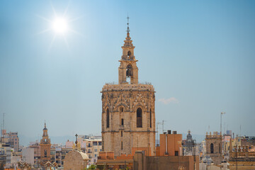 Miguelete tower Valencia above the old town, ideal for travel, content from Valencia and religion.