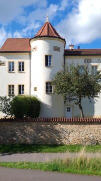 Medieval buildings in old town of Amberg, Germany on sunny day