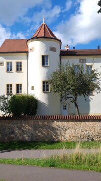 Medieval buildings in old town of Amberg, Germany on sunny day