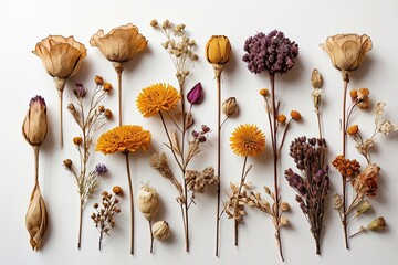 dried flowers on white background floral art