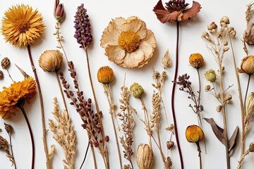 dried flowers on white background floral art