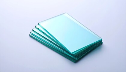 Stack of Frosted Glass Cards with Depth Blur and Rim Lighting