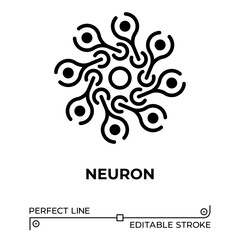 Vector line icon related to brain neuron. Perfect Line. Editable Stroke.