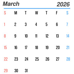 March 2026 Monthly Calendar