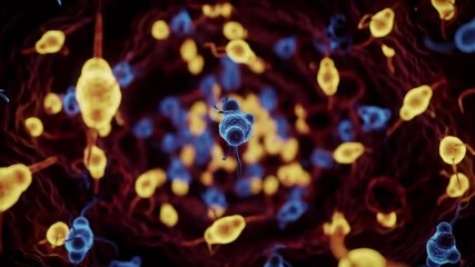 Abstract Visualization of Cellular Structures with Dynamic Blue and Gold Elements - Powered by Adobe