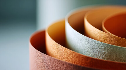 Abstract Curved Forms with Textured Surface in Warm Terracotta and Soft Blue Gradient