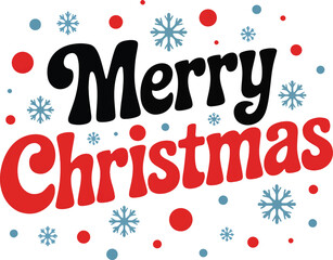 Merry Christmas text with snowflakes and dots, festive holiday greeting
