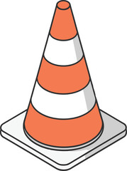 Orange and White Striped Traffic Cone with a Square Base on a White Background