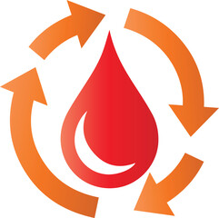Red Blood Drop with Circular Orange Arrows Symbolizing Circulation or Recycling