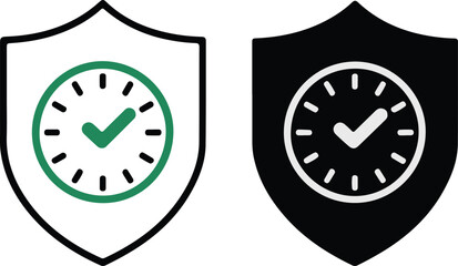 Shield with Clock and Checkmark Icons: Security, Time, and Approval Symbols