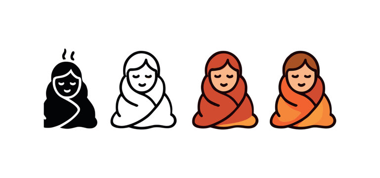 Vector icon blanket warm autumn same pose same proportions four styles black solid glyph outline minimal flat multicolor filled cartoon flat shaded.