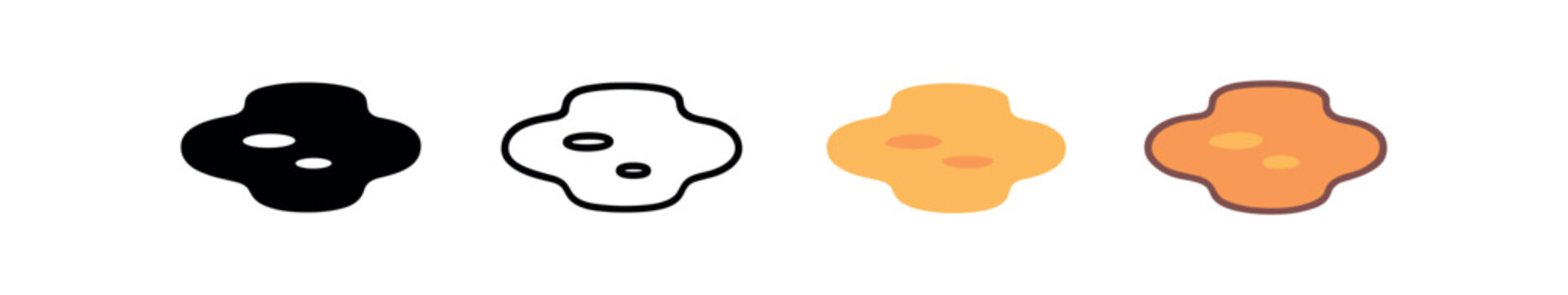 Vector icon puddle autumn same pose same proportions four styles black solid glyph outline minimal flat multicolor filled cartoon flat shaded.