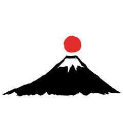 筆で描いた富士山と初日の出のイラスト