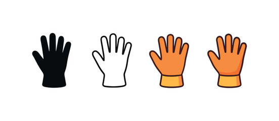 Fototapeta premium Vector icon garden gloves autumn same pose same proportions four styles black solid glyph outline minimal flat multicolor filled cartoon flat shaded.