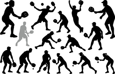 Vector tennis players silhouette illustration set isolated on a white background.