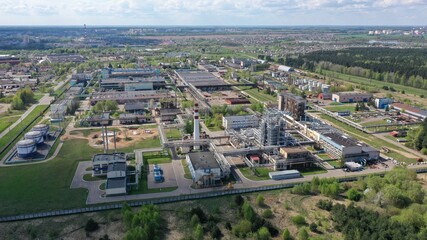 Aerial view of an oil refinery. Oil distillation.