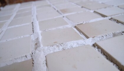 Warm Ivory Square Tiles with Chalk Grout Grid Pattern