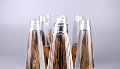 Clear Glass Beakers with Refraction in Studio Setting