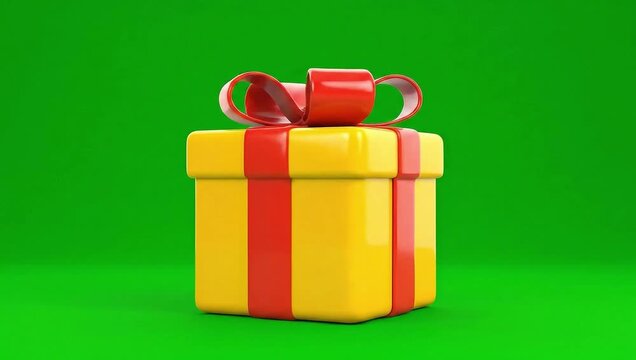 Wrapped Gift of Joy: A vibrant yellow gift box, adorned with a festive red ribbon, presents a promise of joy and celebration. Perfect for special occasions.