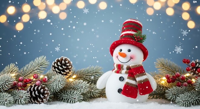 Festive Snowman Surrounded by Holiday Cheer in a Winter Wonderland Setting