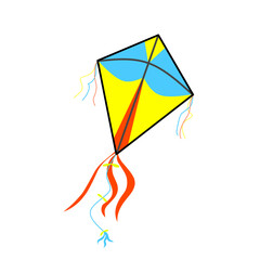 Flat vector illustration of a colorful kite flying in the sky, simple and clean design ideal for summer, outdoor, and recreation graphics